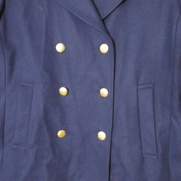 J Crew Factory Women Pea‎ Coat Wool Military Blue Gold Buttons NWOT - Picture 2 of 10